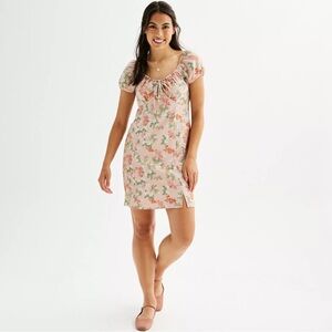 Pink Republic Pink Floral Dress with Puff Cap Sleeves